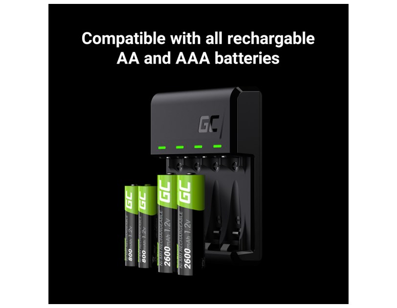 Green Cell punjač Ni-MH, AA i AAA baterija, Micro USB & USB-C port
