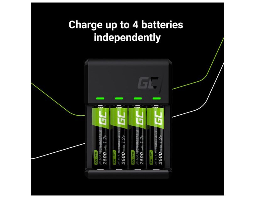Green Cell punjač Ni-MH, AA i AAA baterija, Micro USB & USB-C port