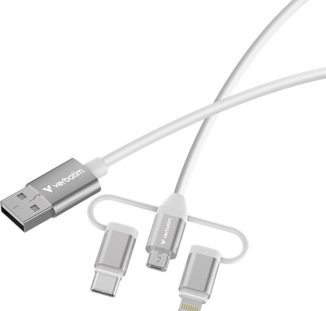 Verbatim Sync & Charge kabel 3-u-1 USB-A na Micro-B/USB-C/Lightning, M/M, 18W, bijeli, 1.0m