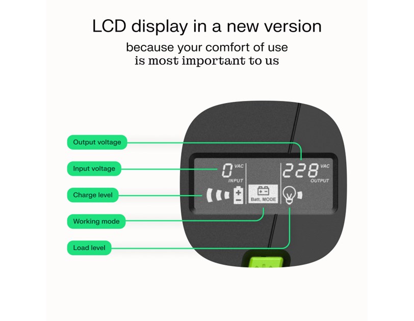 Green Cell UPS (UPSLP480) 750VA/480W, Pure sine wave, Line Interactive AVR, PowerProof with LCD