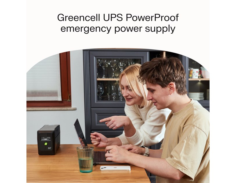 Green Cell UPS (UPSLP480) 750VA/480W, Pure sine wave, Line Interactive AVR, PowerProof with LCD
