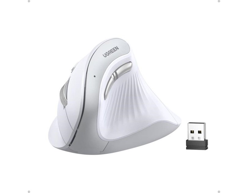 UGREEN bežični ergonomski vertikalni miš, bluetooth, 4000 DPI, USB, bijeli