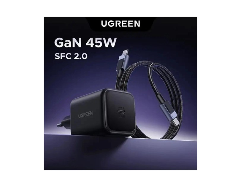 UGREEN 45W USB-C GaN, Quick Charge, crni