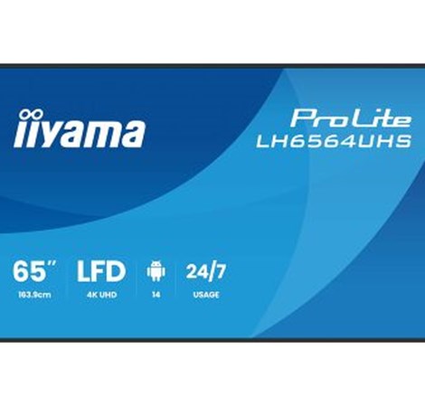 IIYAMA 65" LH6564UHS-B1AG 4K UHD (3840x2160) VA Signage 24/7, 500 cd/m2, 5000:1, Android OS 14, iiShare, iiControl, iiSignage2