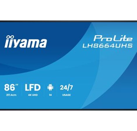 IIYAMA 86" LH8664UHS-B3AG 4K UHD (3840x2160) IPS Signage 24/7, 500 cd/m2, 1200:1, Android OS 14, iiShare, iiControl, iiSignage2