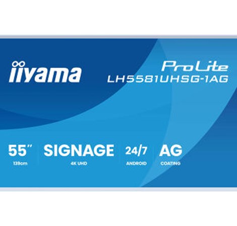 IIYAMA 55" LH5581UHSG-1AG 4K UHD (3840x2160) VA Signage 24/7, 500 cd/m2, 5000:1, white, removable frame, Android OS 14, iiShare, iiControl, iiSignage2