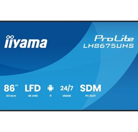 IIYAMA 86" LH8675UHS-B2AG 4K UHD (3840x2160) IPS Signage 24/7, 500 cd/m2, 1400:1, Android OS, E-Share, iiSignage2