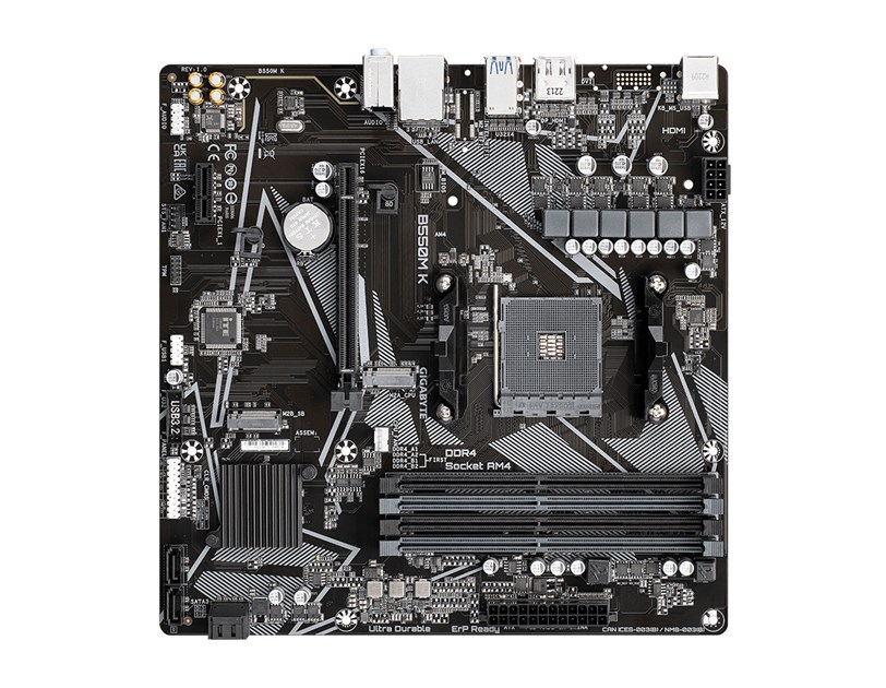 Gigabyte MB B550M K, S.AM4, 4XDDR4/4733(O.C.) PCIe 4.0, G-LAN, HDMI/DP, mATX