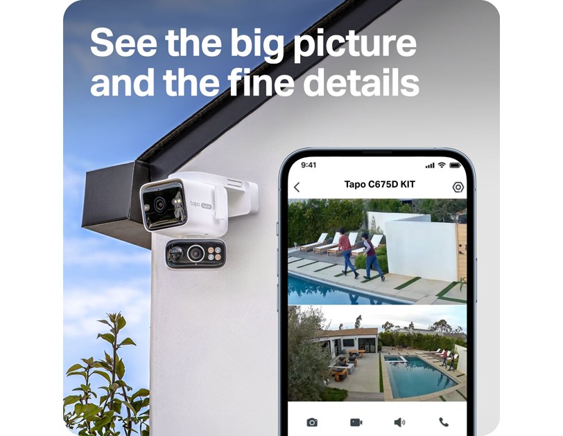 TP-Link Tapo C675D kamera + Tapo A202 Solar panel, 4K/8MP (3840x2160), 10000mAh punjiva li-lon bater, microSD, 6×Spotlights, detekcija pokreta, IP65, Dual Lens/Telephoto, Wi-Fi/Tapo app