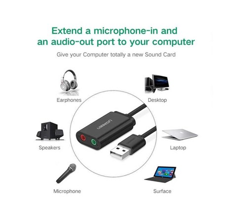 UGREEN audio adapter USB-A na 3.5mm, crni, 15cm