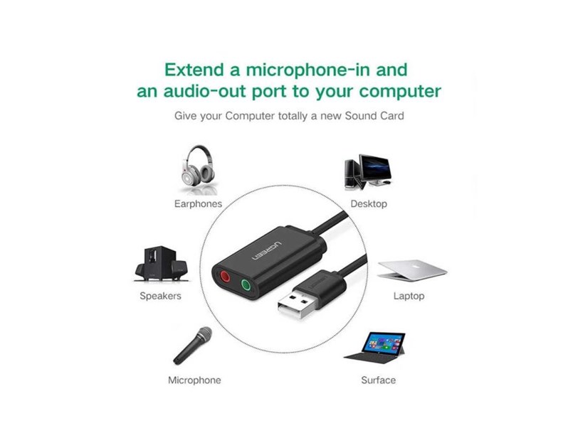 UGREEN audio adapter USB-A na 3.5mm, crni, 15cm