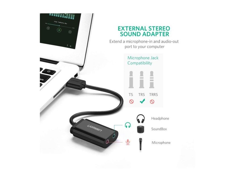 UGREEN audio adapter USB-A na 3.5mm, crni, 15cm