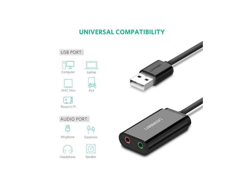 UGREEN audio adapter USB-A na 3.5mm, crni, 15cm