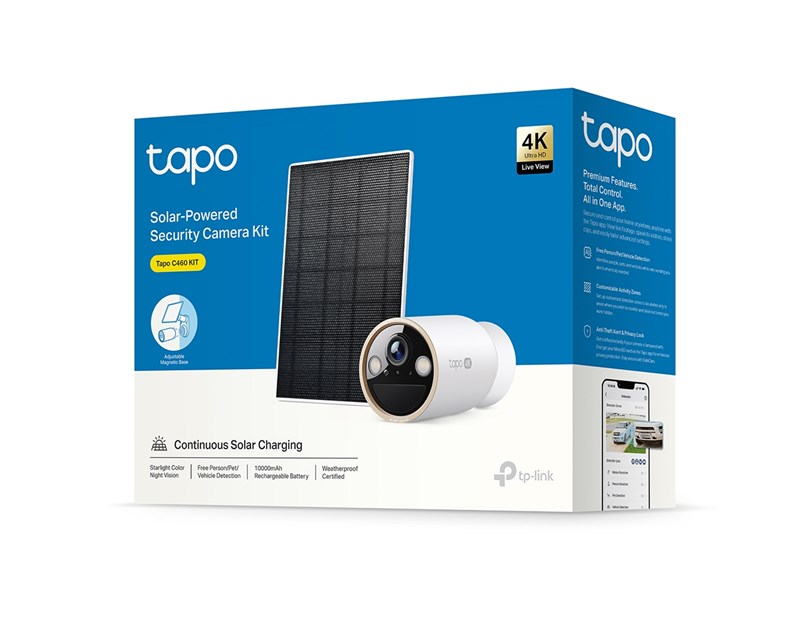 TP-Link Tapo C460 kamera + Tapo A201 Solar panel 4K 8MP, H.264, Color Night Vision, microSD, dvosmjerni audio, detekcija pokreta, vodootporna IP66, Wi-Fi, Tapo app