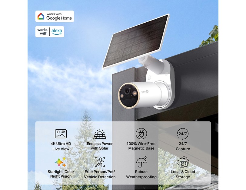 TP-Link Tapo C460 kamera + Tapo A201 Solar panel 4K 8MP, H.264, Color Night Vision, microSD, dvosmjerni audio, detekcija pokreta, vodootporna IP66, Wi-Fi, Tapo app