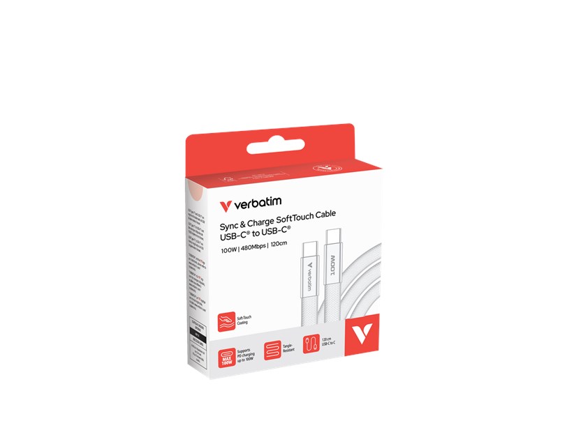 Verbatim Sync & Charge SoftTouch kabel USB-C na USB-C, M/M, 100W PD3.0, bijeli, 1.2m