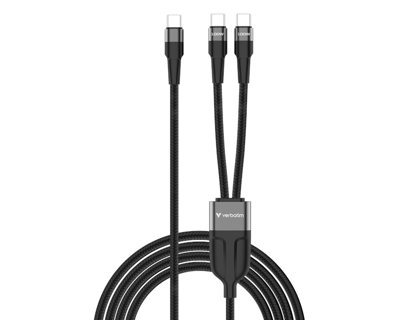 Verbatim Sync & Charge DUAL kabel USB-C na dupli USB-C, M/M, 100W PD3.0, PPS, QC2.0 i QC3.0, crni, 1.5m