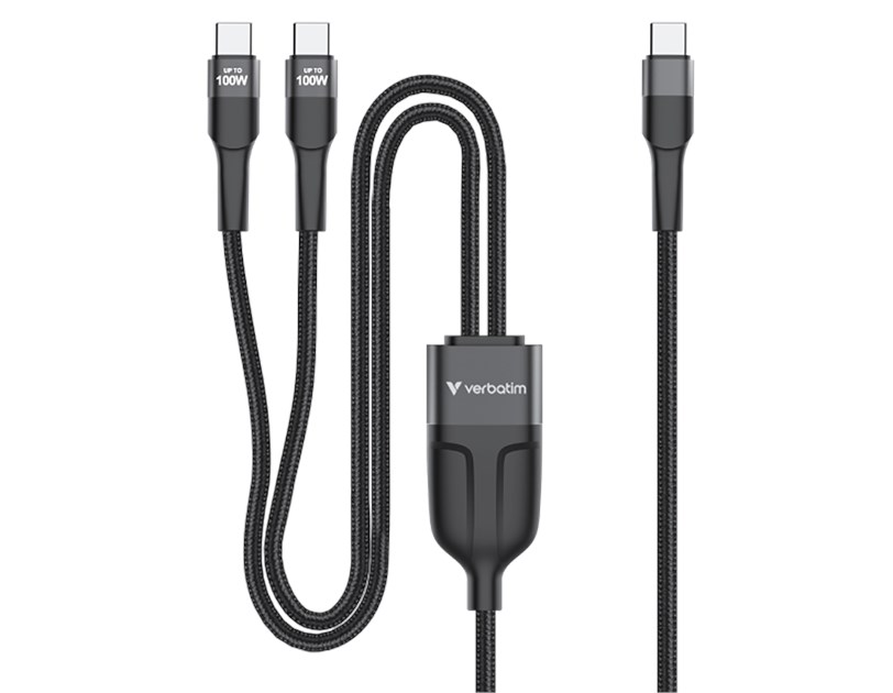 Verbatim Sync & Charge DUAL kabel USB-C na dupli USB-C, M/M, 100W PD3.0, PPS, QC2.0 i QC3.0, crni, 1.5m