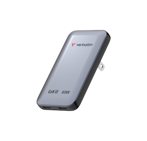 Verbatim Essentials Slim GaN zidni punjač 65 W, 2xUSB-C PD3.0, sivi
