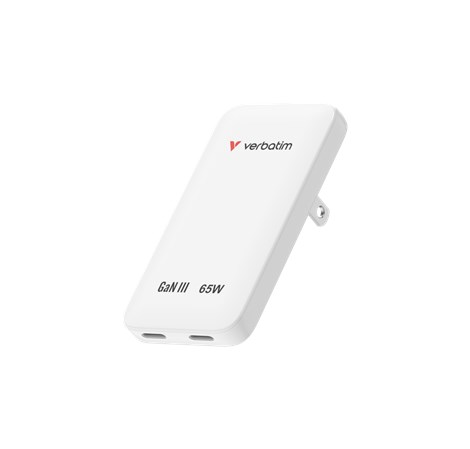 Verbatim Essentials Slim GaN zidni punjač 65 W, 2xUSB-C PD3.0, bijeli