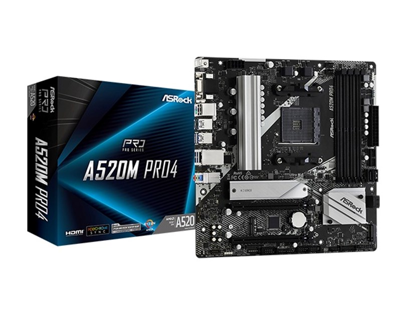 Asrock MB A520M PRO4, S. AM4, DDR4/4733+(OC), PCIe 3.0, G-LAN, VGA/HDMI/DP, mATX