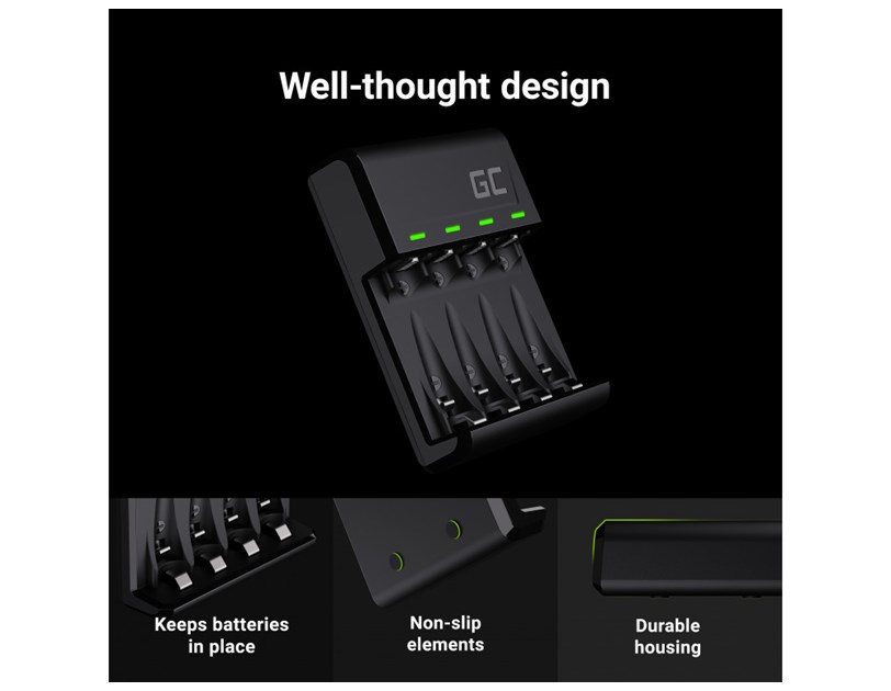 Green Cell punjač VitalCharger + 4x baterije AAA 800mAh Ni-MH