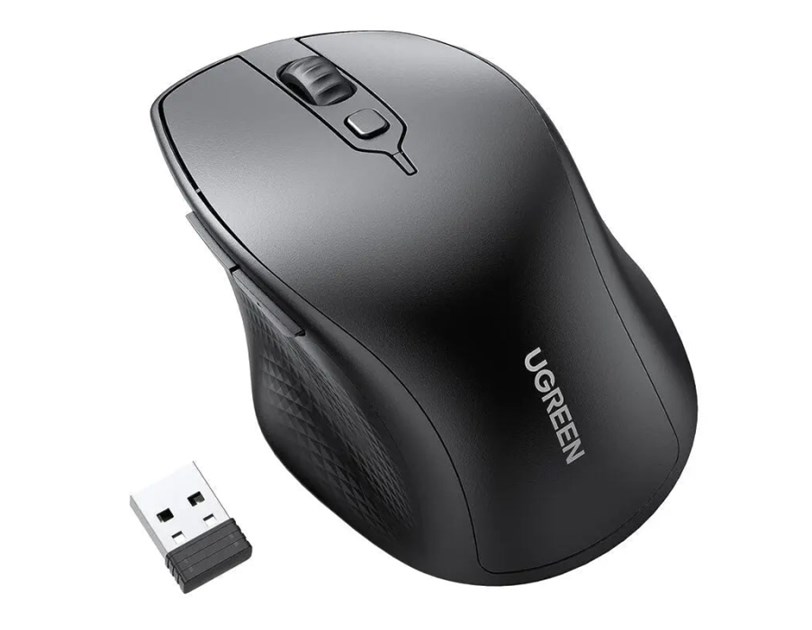 UGREEN MU101 ergonomski bežični miš, Dual Mode, Bluetooth 5.0 i 2,4 GHz, 4000 DPI, crni